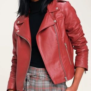 NWT BB Dakota Red Vegan Leather Moto Jacket